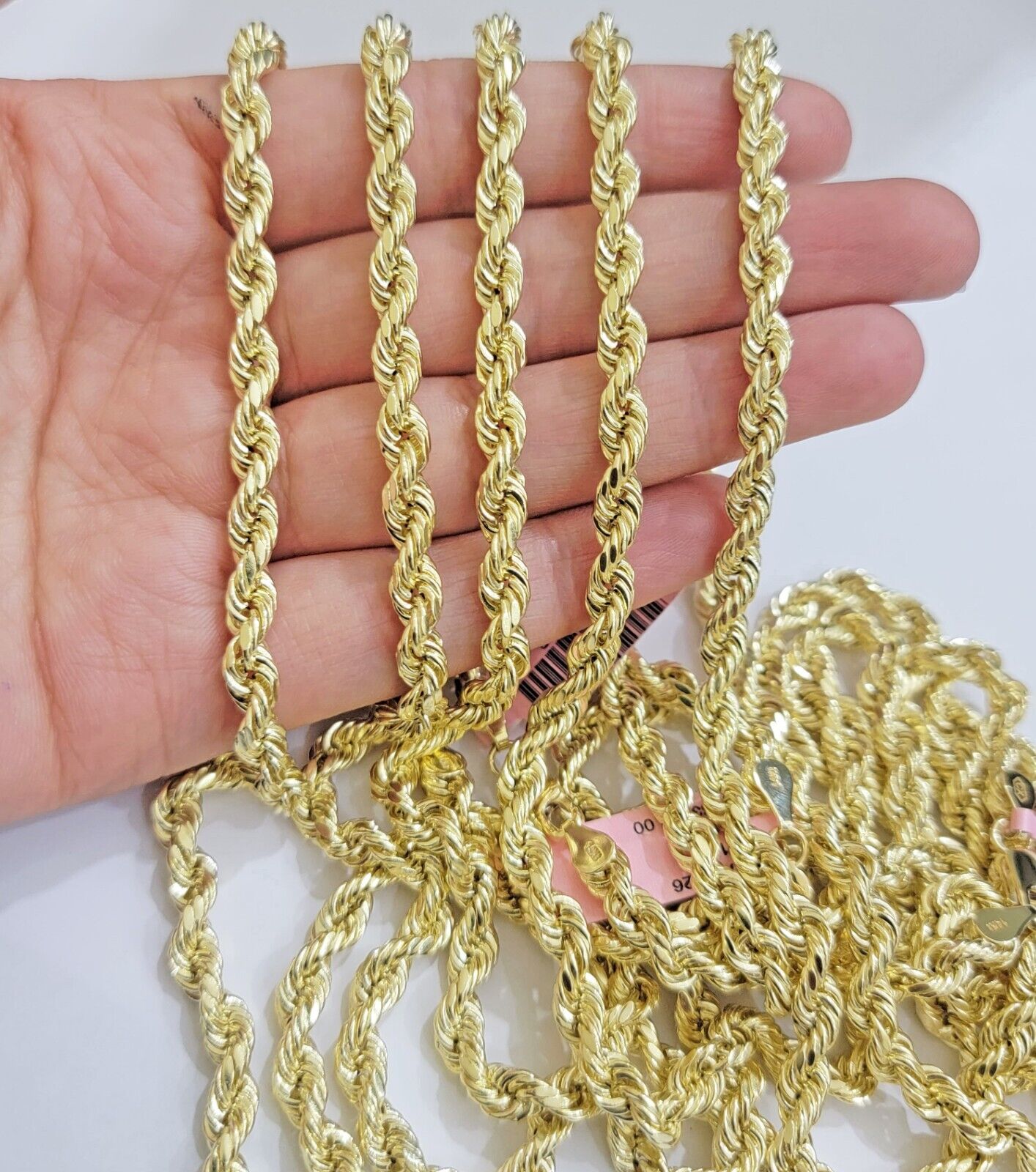 Real 14k Gold Rope chain 24 Inch 5mm Diamond Cuts 14kt Yellow Gold Men Women - GoldenlinQ